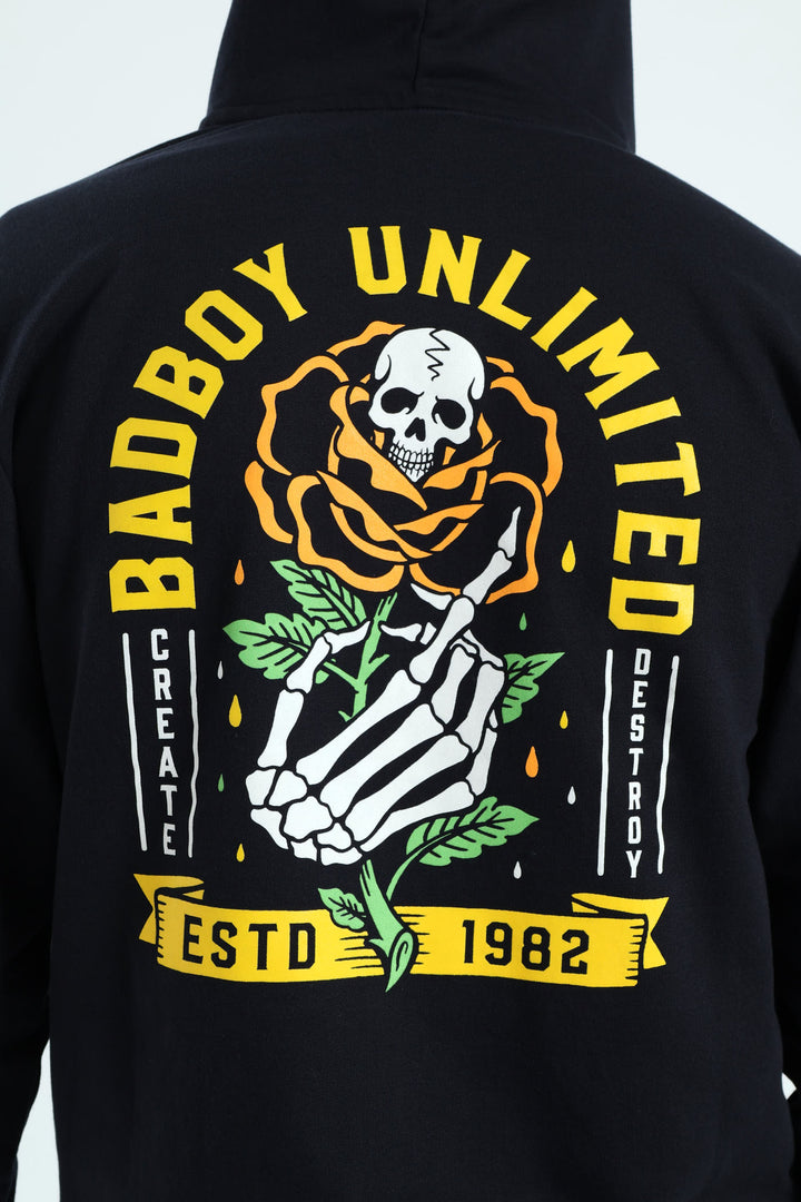 Skull Rose Zip Hoody - Navy
