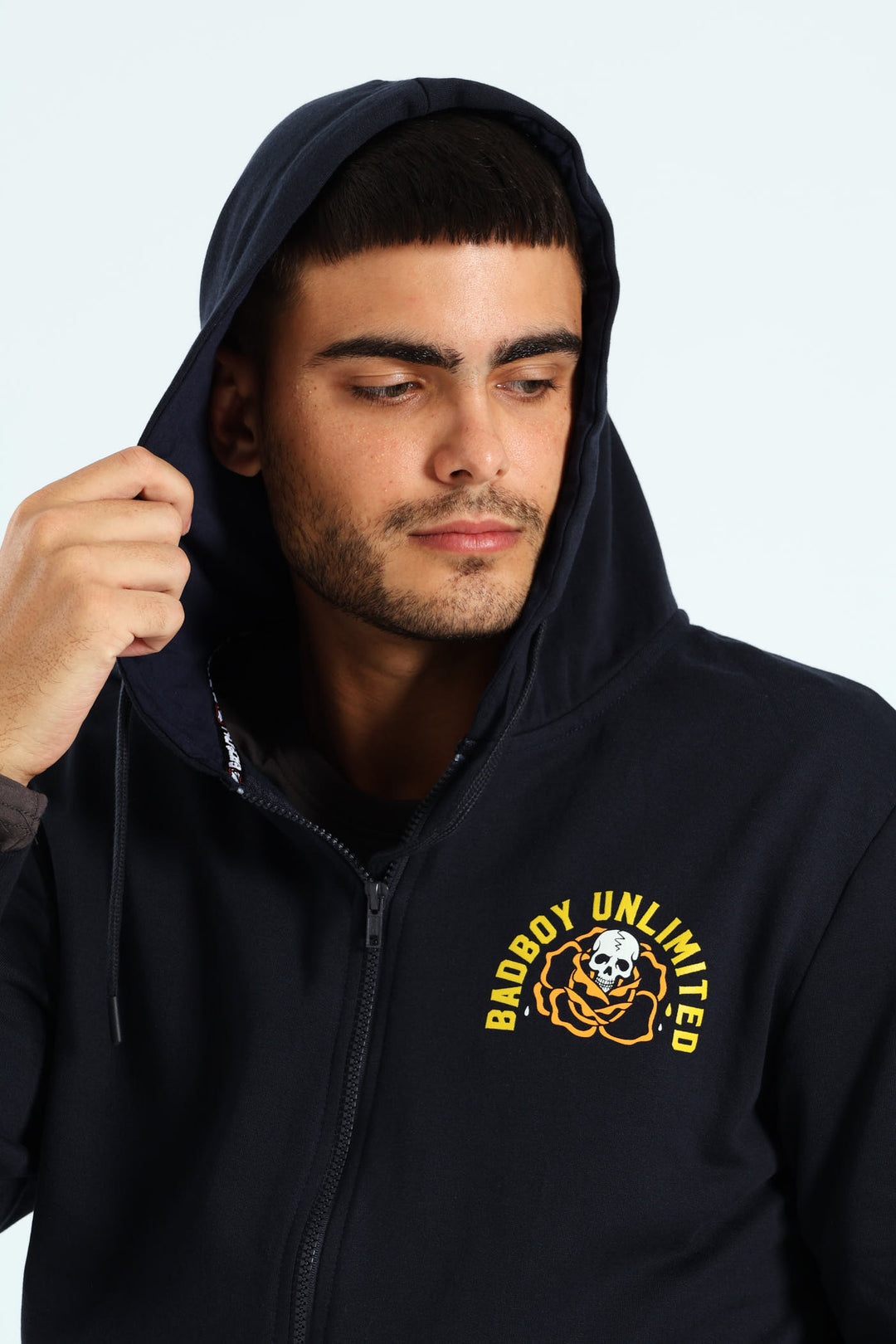Skull Rose Zip Hoody - Navy