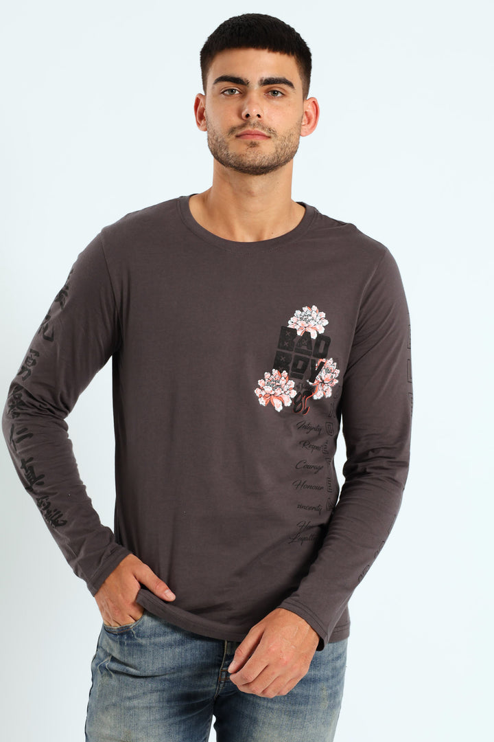 Oni Long Sleeve Tee - Charcoal