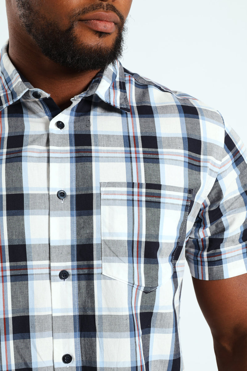 Short Sleeve Check Shirt - White/Navy/Ochre