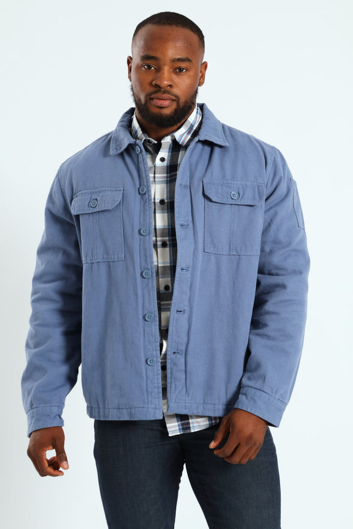 Cotton Flap Pocket Shacket - Steel Blue