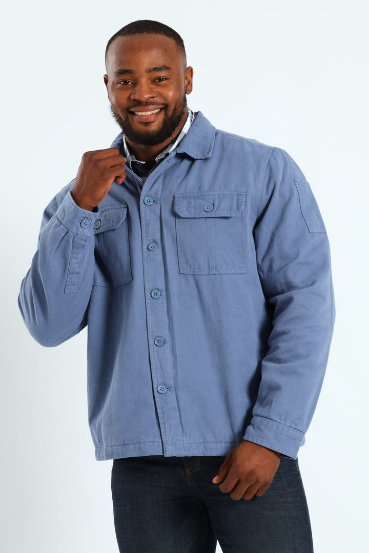 Cotton Flap Pocket Shacket - Steel Blue