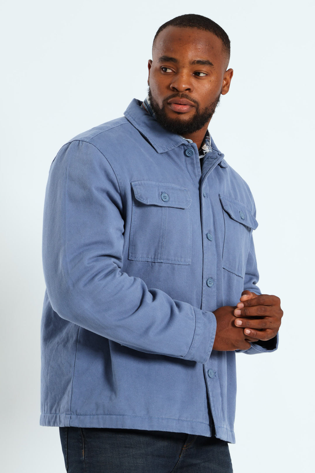 Cotton Flap Pocket Shacket - Steel Blue