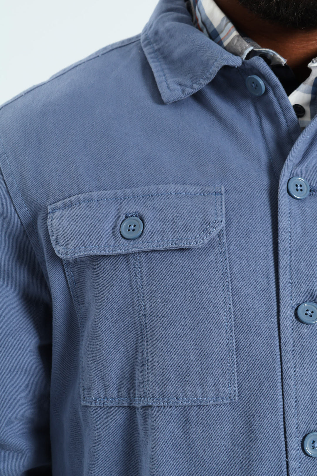Cotton Flap Pocket Shacket - Steel Blue