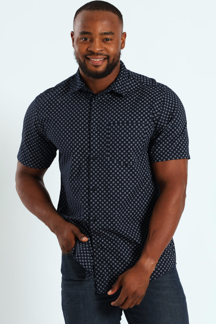 Geo Screen Print Shirt - Navy