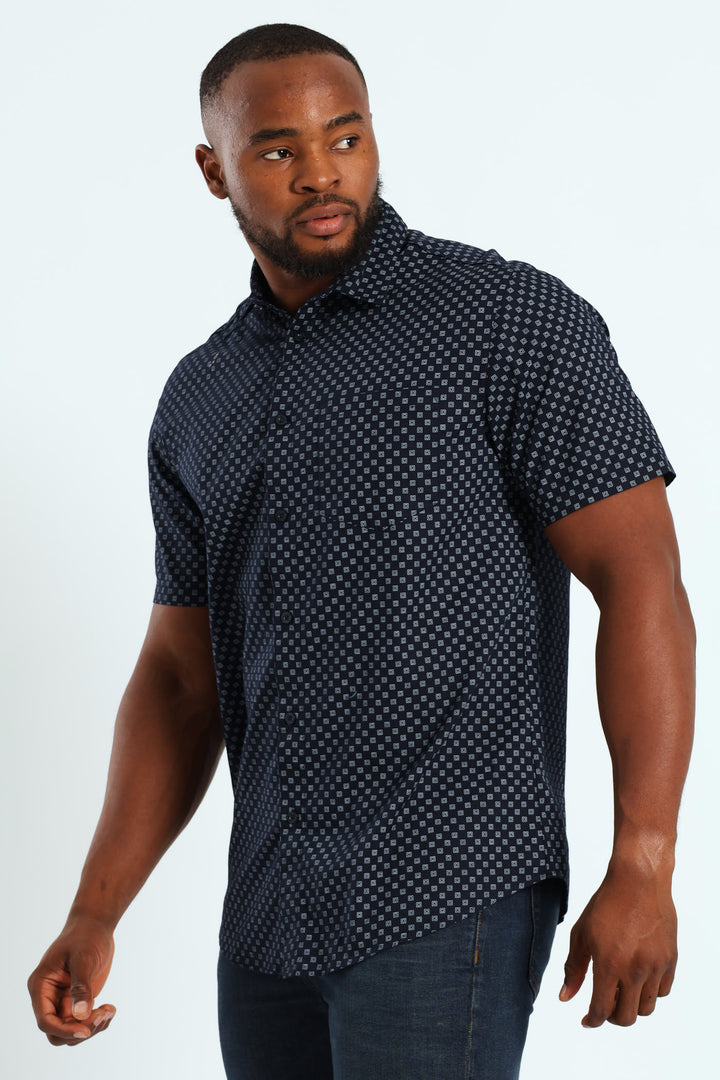 Geo Screen Print Shirt - Navy