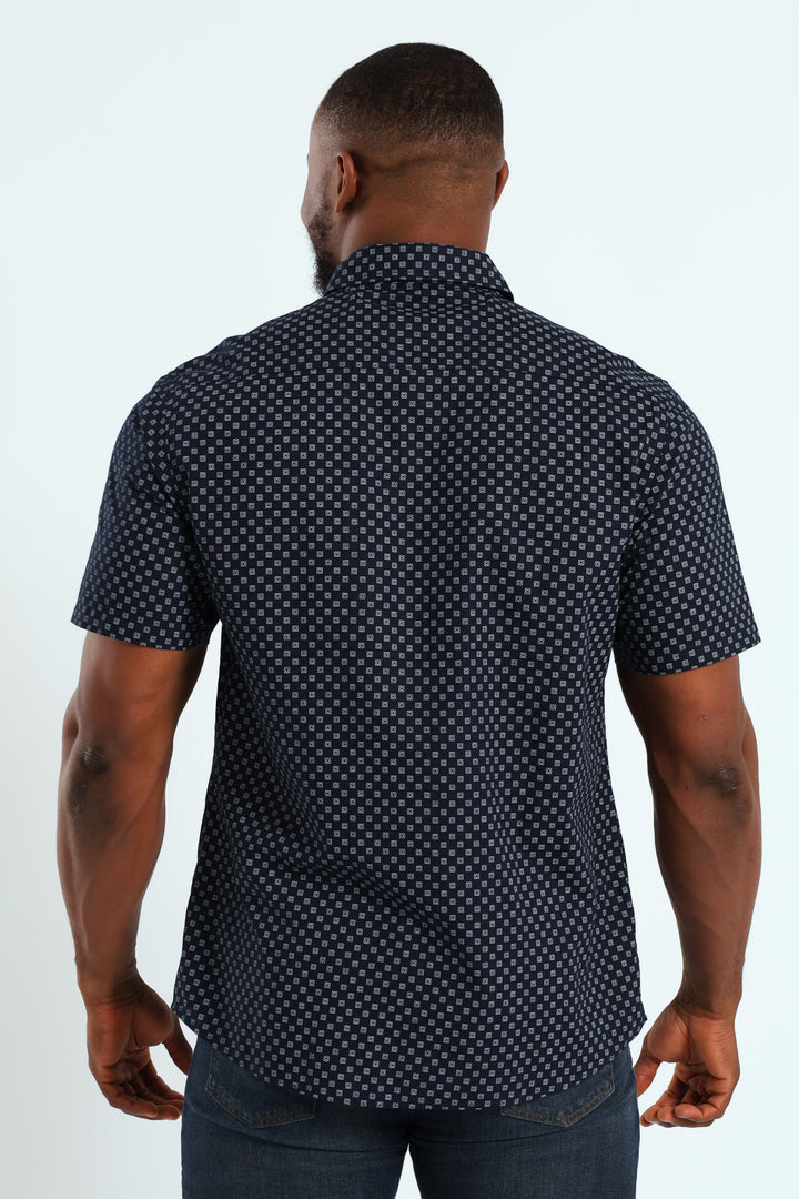 Geo Screen Print Shirt - Navy