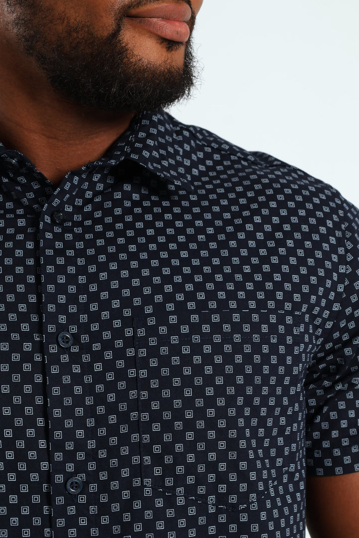 Geo Screen Print Shirt - Navy