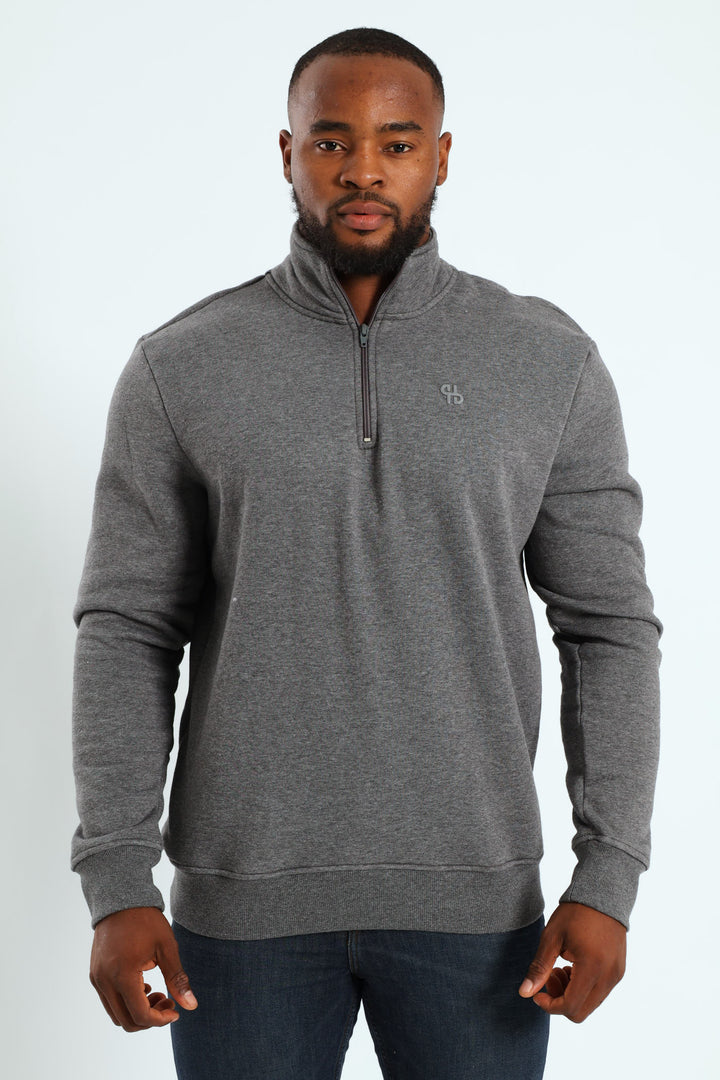 Quarter Zip Fleece Sweat Top - Charcoal