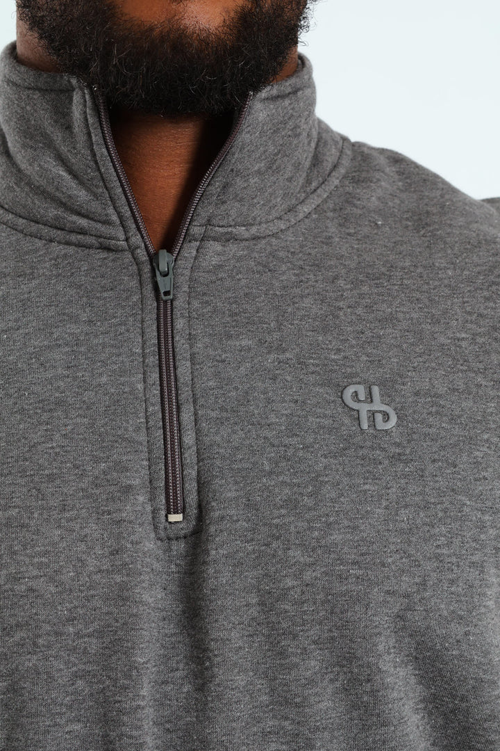 Quarter Zip Fleece Sweat Top - Charcoal
