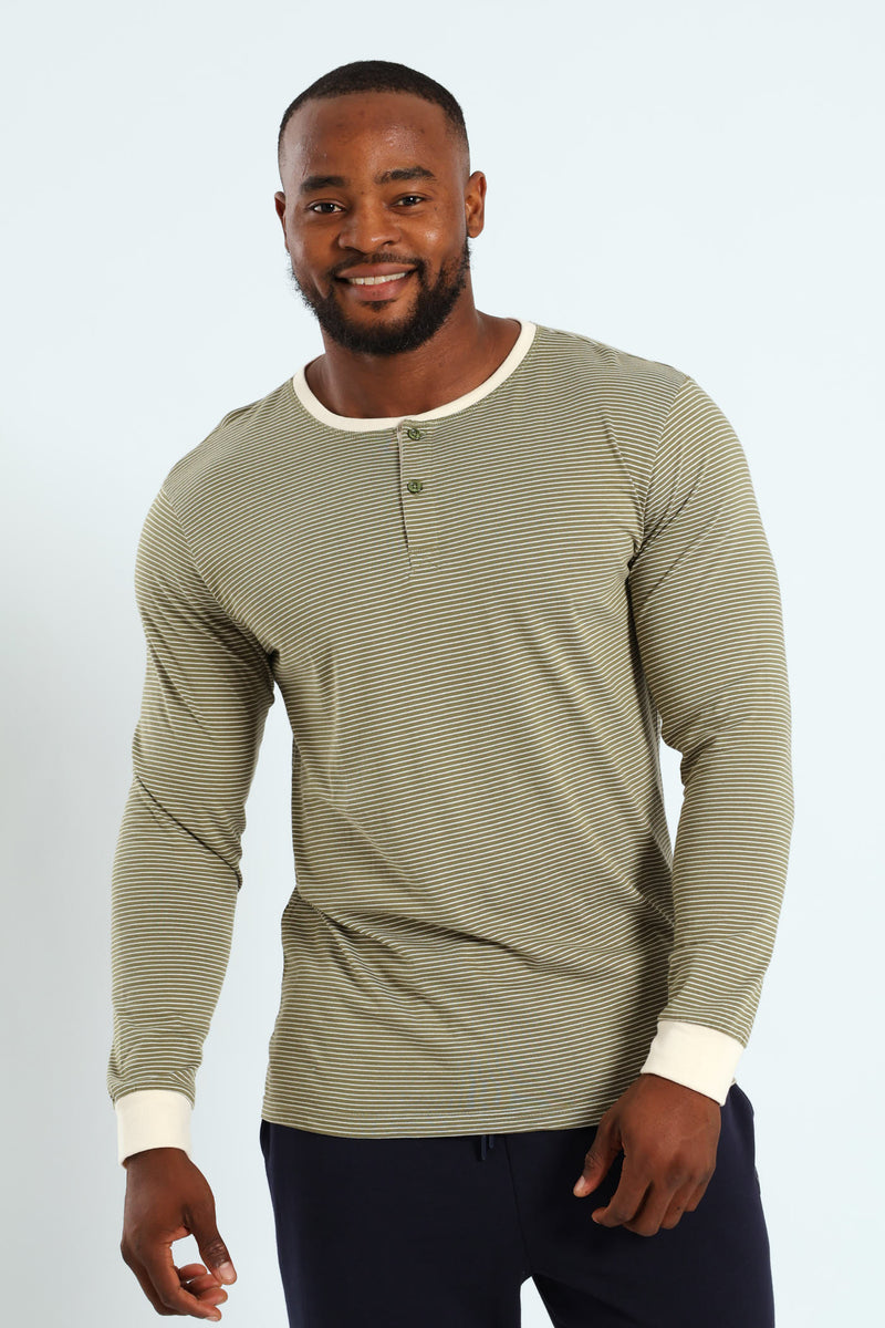 Feather Stripe Henley Sleepshirt - Fatigue