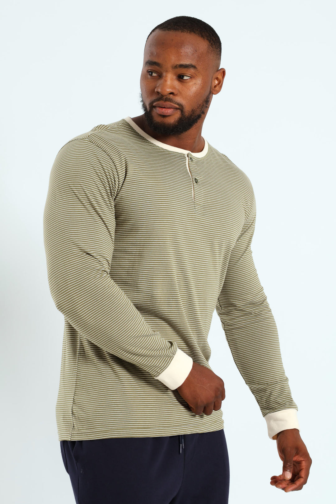 Feather Stripe Henley Sleepshirt - Fatigue