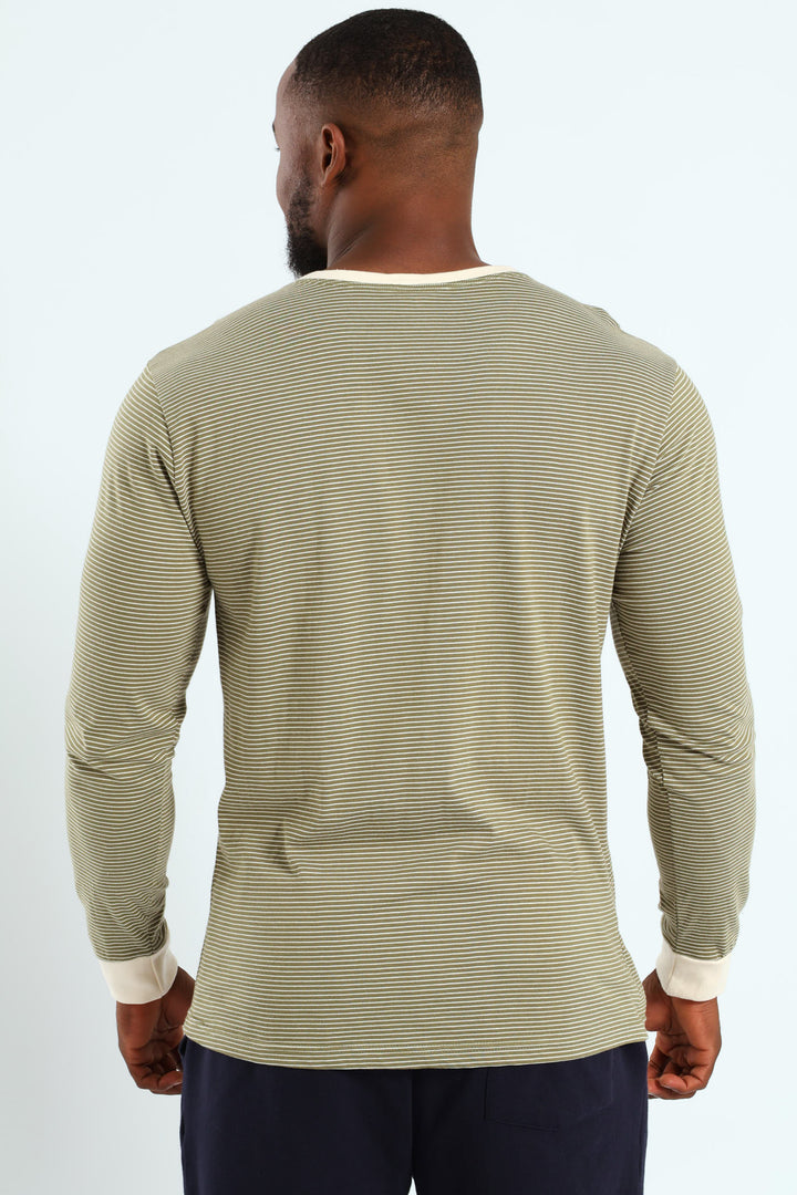 Feather Stripe Henley Sleepshirt - Fatigue