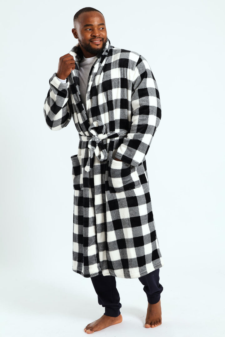 Check Plush Gown - Black/White