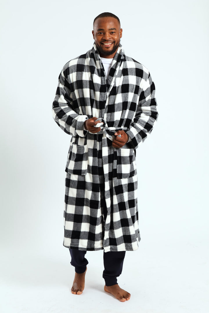 Check Plush Gown - Black/White