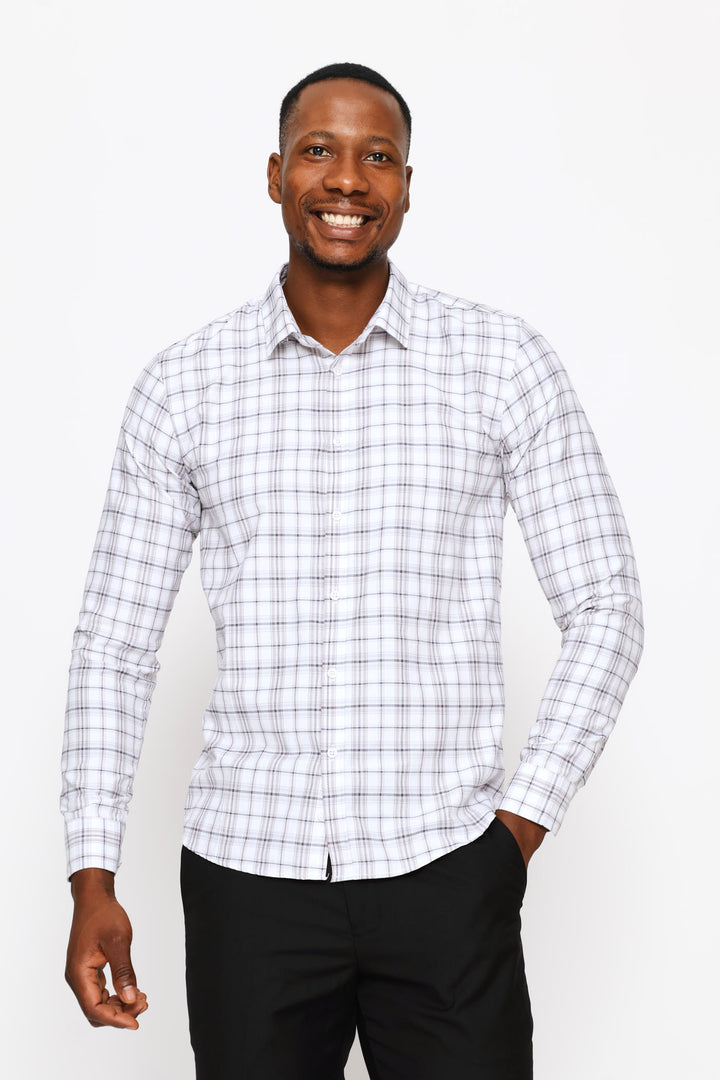 Slim Multi Check Textured Shirt - Grey/White