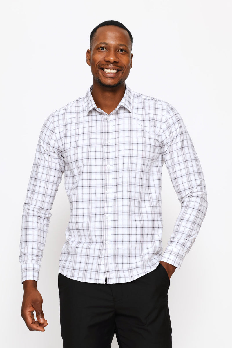 Slim Multi Check Textured Shirt - Grey/White