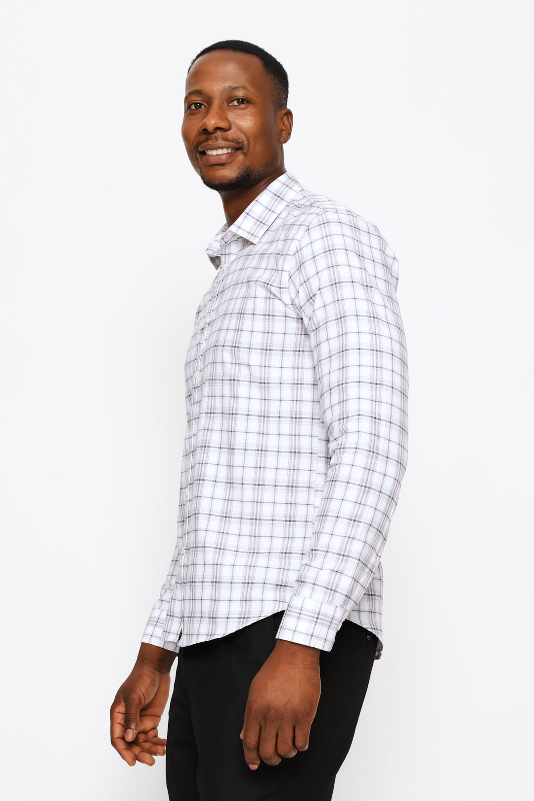 Slim Multi Check Textured Shirt - Grey/White