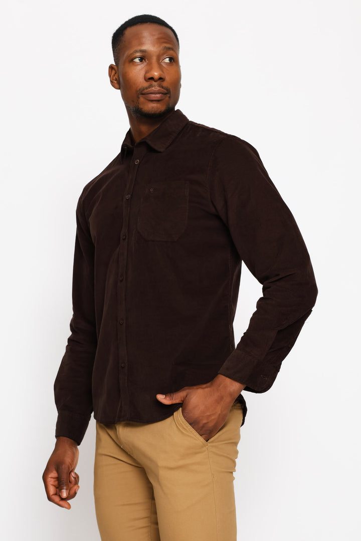 Long Sleeve Corduroy Shirt - Chocolate