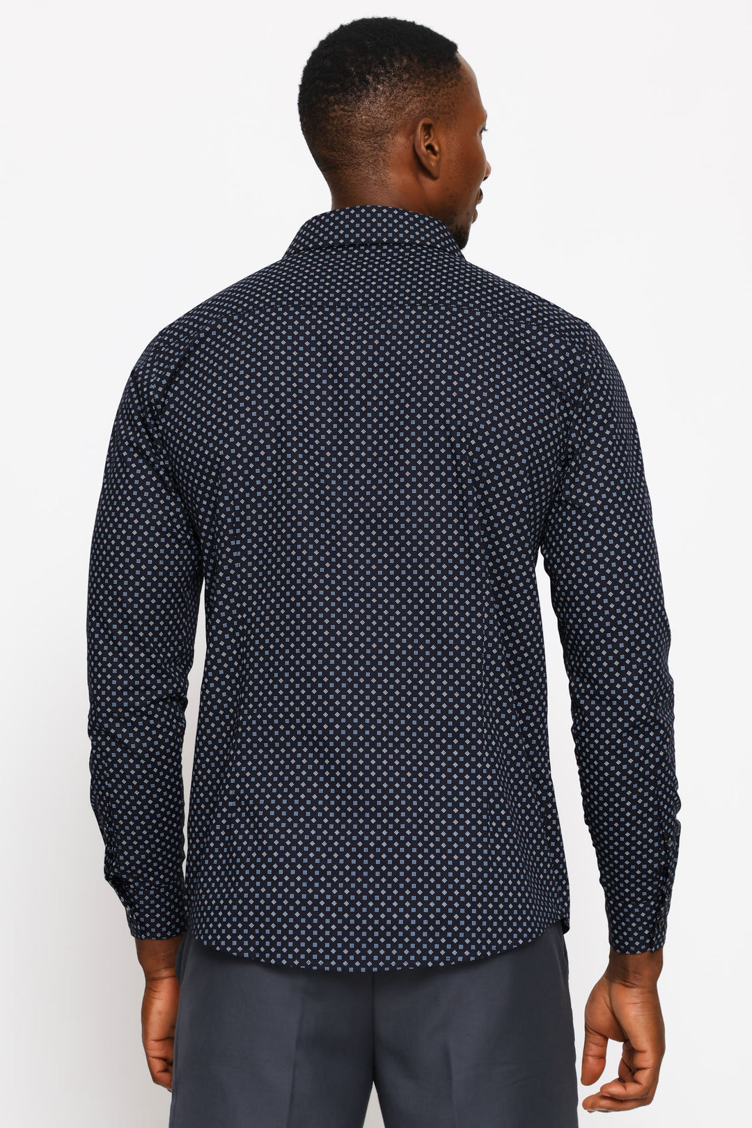 Slim Dotted Square Printed Shirt - Navy