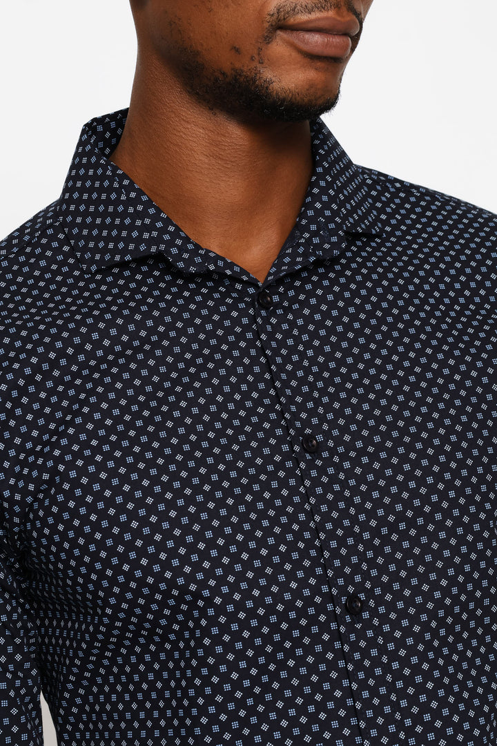 Slim Dotted Square Printed Shirt - Navy