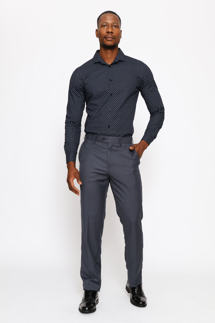 Slim Dotted Square Printed Shirt - Navy