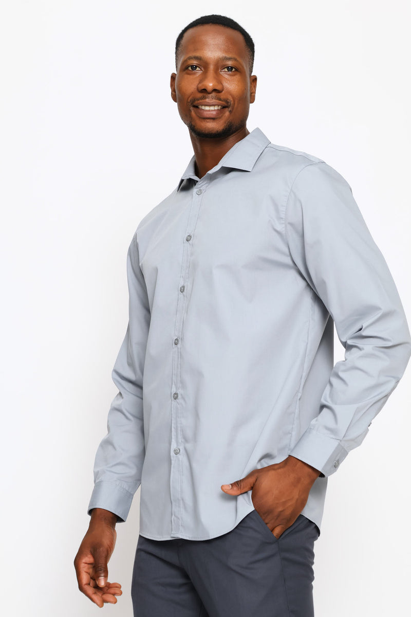 Regular Easy Care Long Sleeve Shirt - Silver Grey