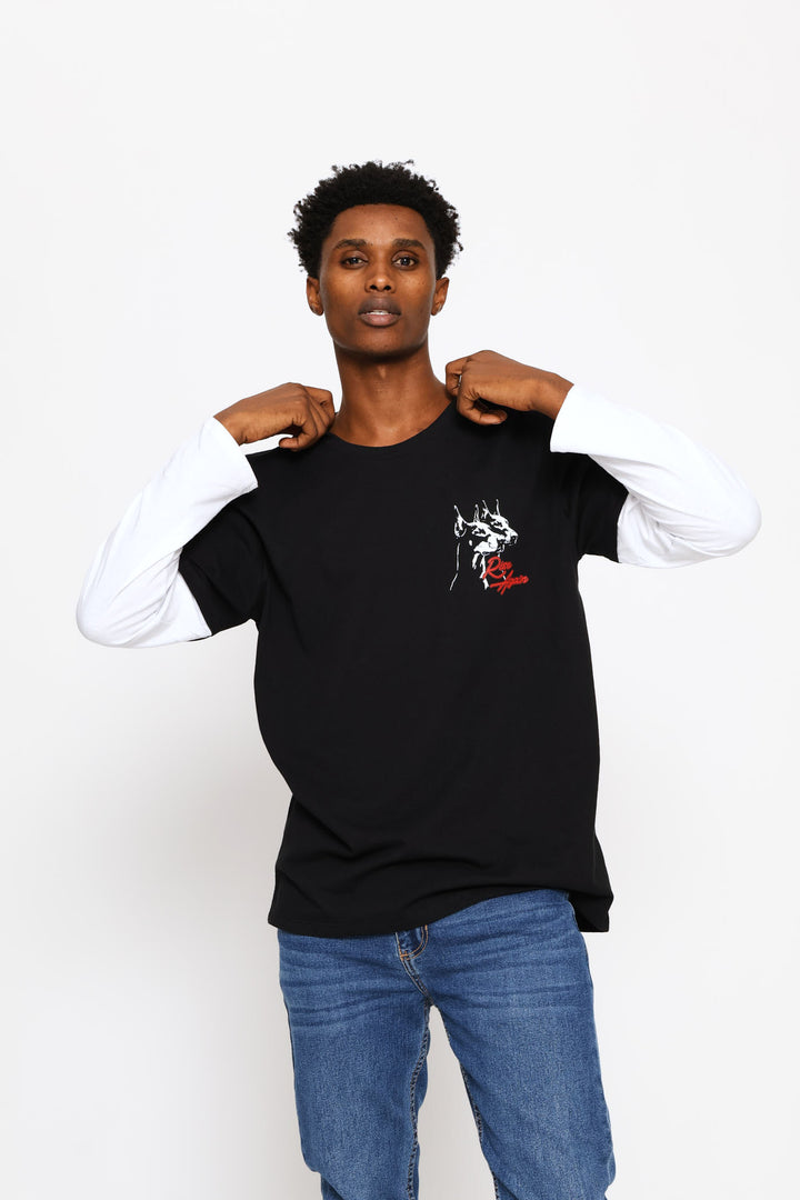 Long Sleeve Dog Print Tee - Black