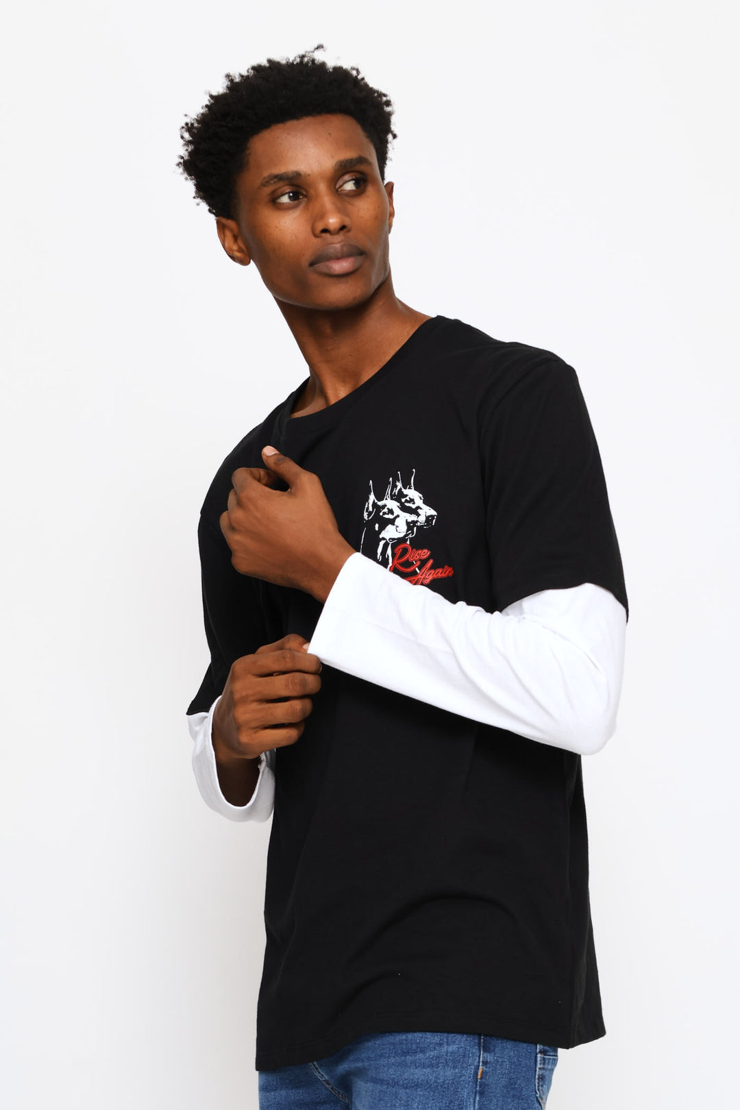Long Sleeve Dog Print Tee - Black
