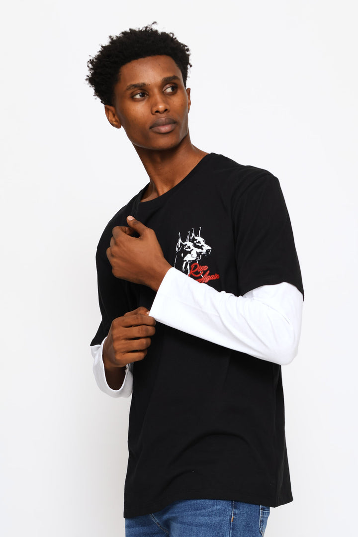Long Sleeve Dog Print Tee - Black
