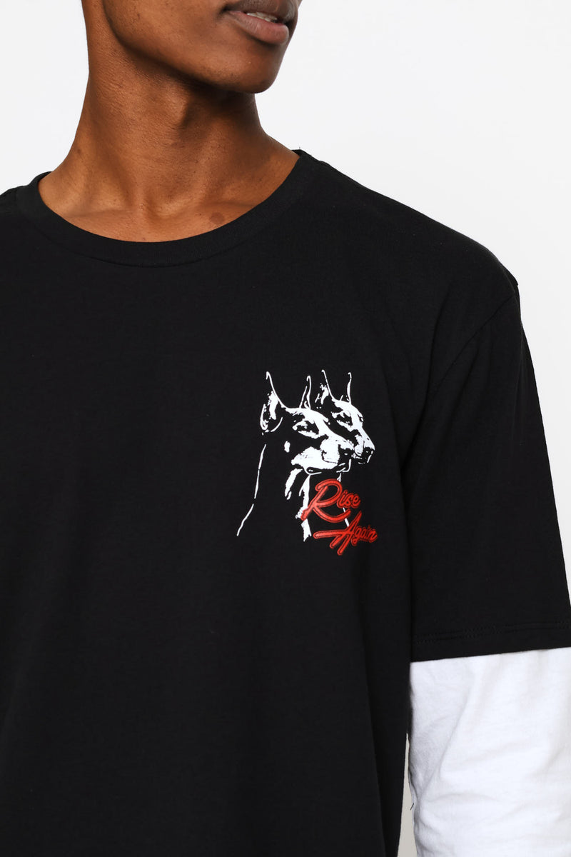 Long Sleeve Dog Print Tee - Black