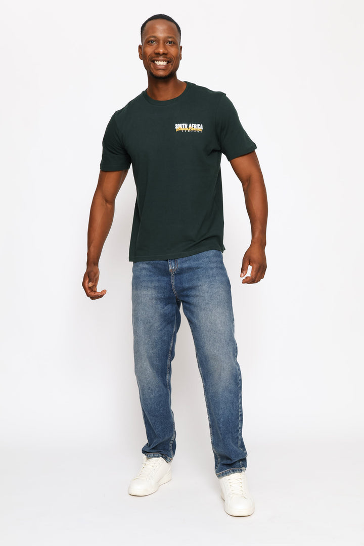 South Africa Front & Back Print Tee - Dark Green