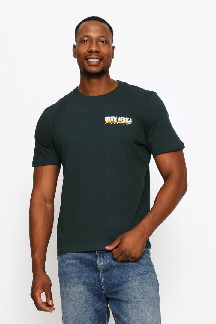 South Africa Front & Back Print Tee - Dark Green