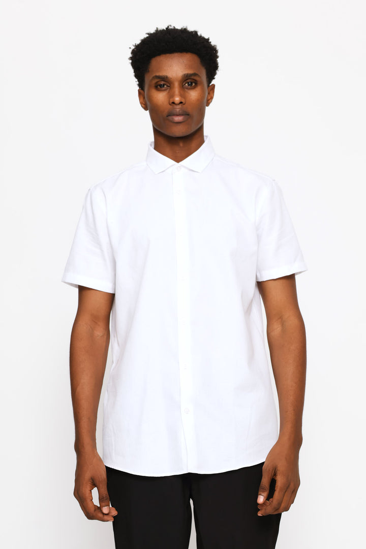 Short Sleeve Tonal Textured Shirt - White