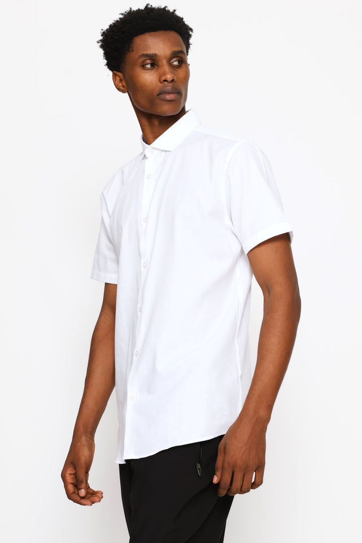 Short Sleeve Tonal Textured Shirt - White