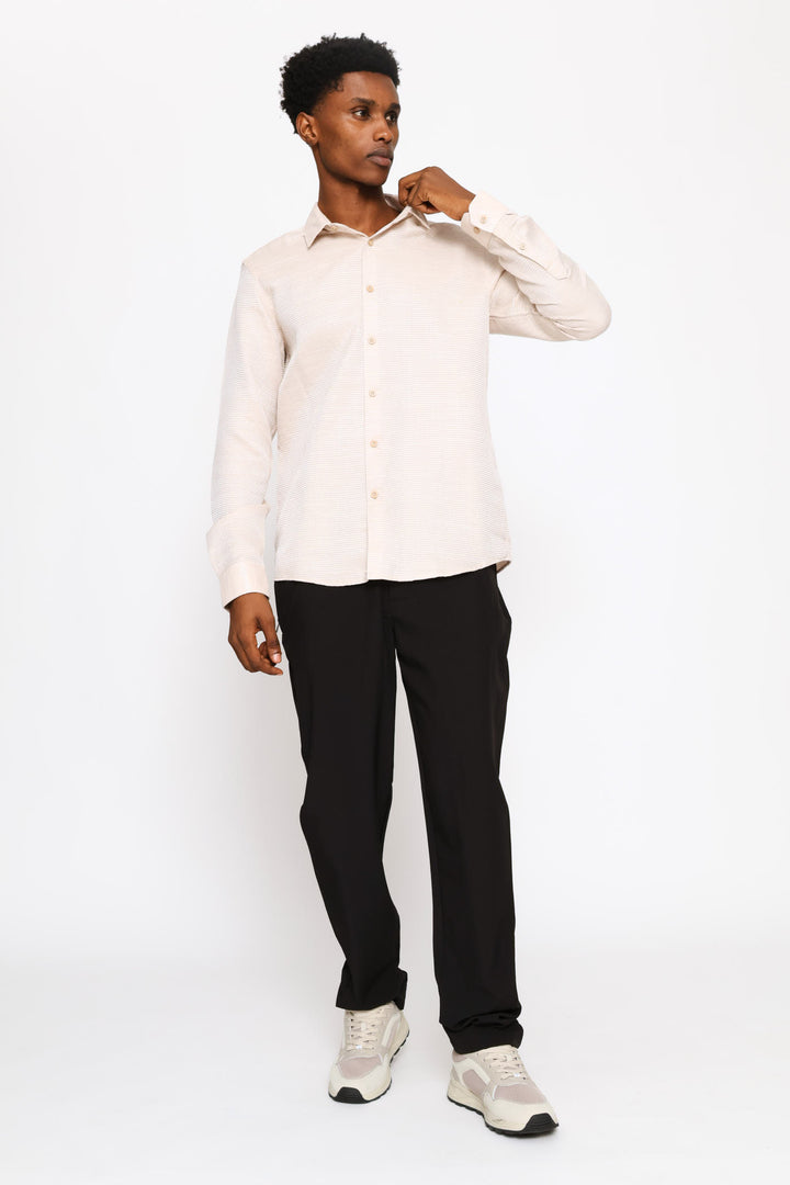 Long Sleeve Waffle Textured Shirt - Stone
