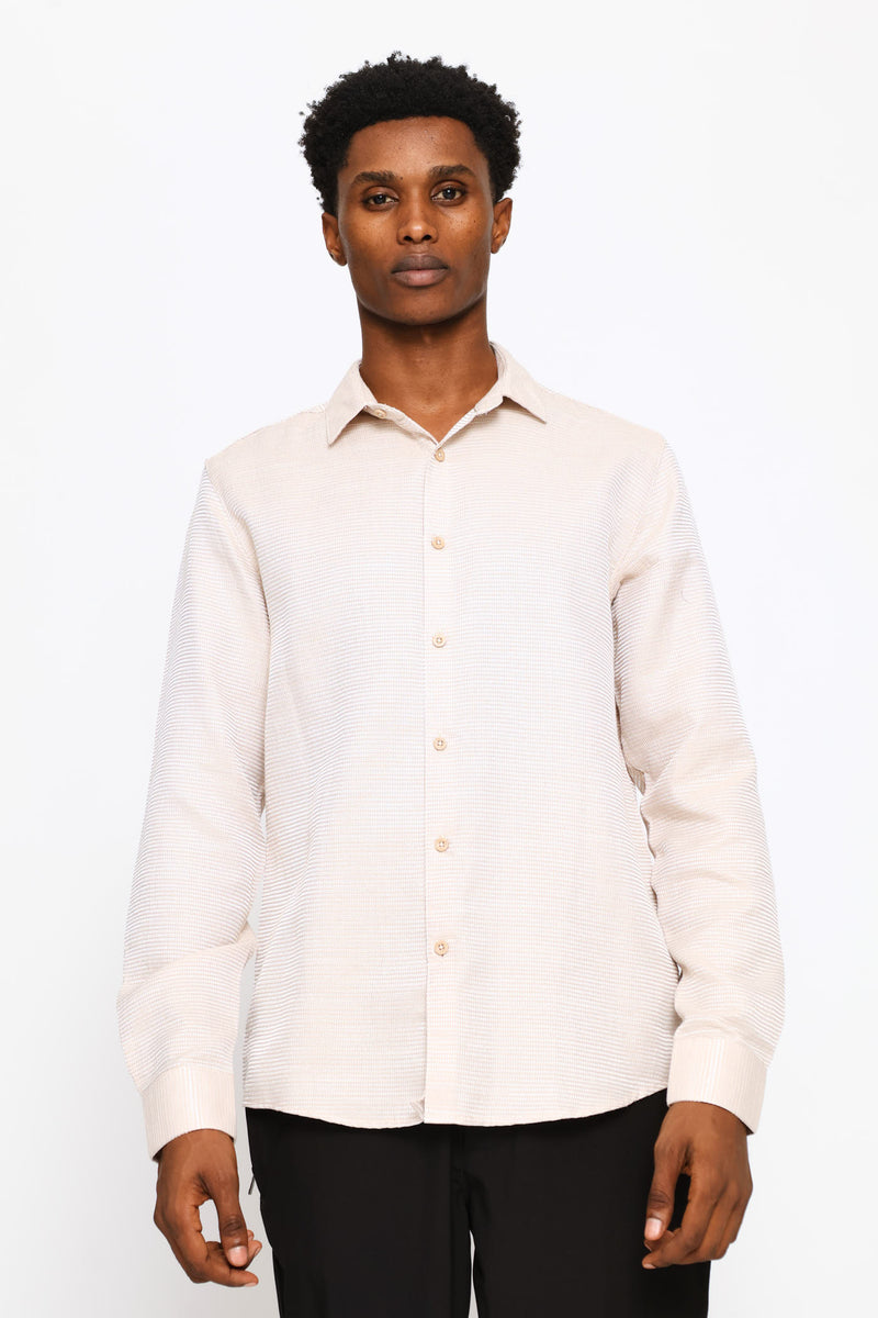 Long Sleeve Waffle Textured Shirt - Stone