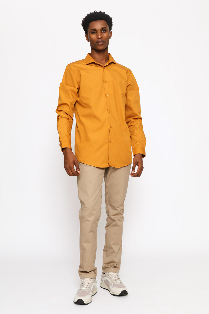 Slim Fit Easy Care Long Sleeve Shirt - Mustard