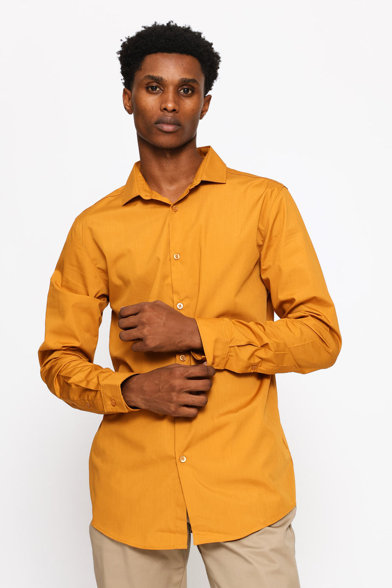 Slim Fit Easy Care Long Sleeve Shirt - Mustard