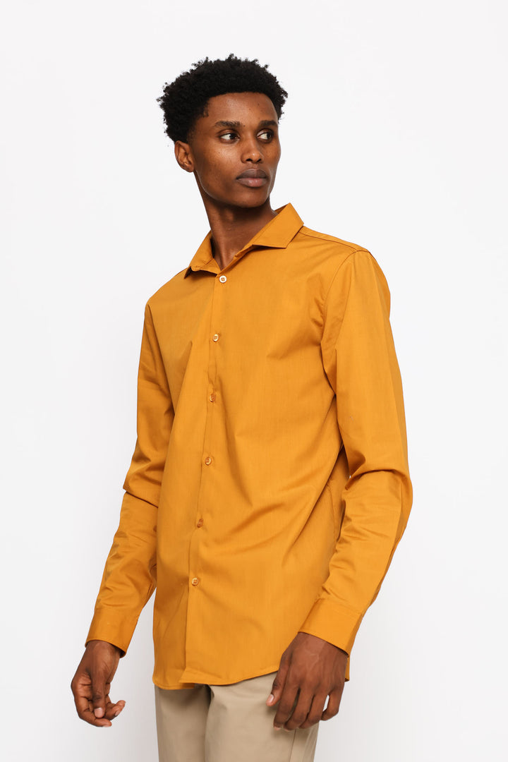 Slim Fit Easy Care Long Sleeve Shirt - Mustard