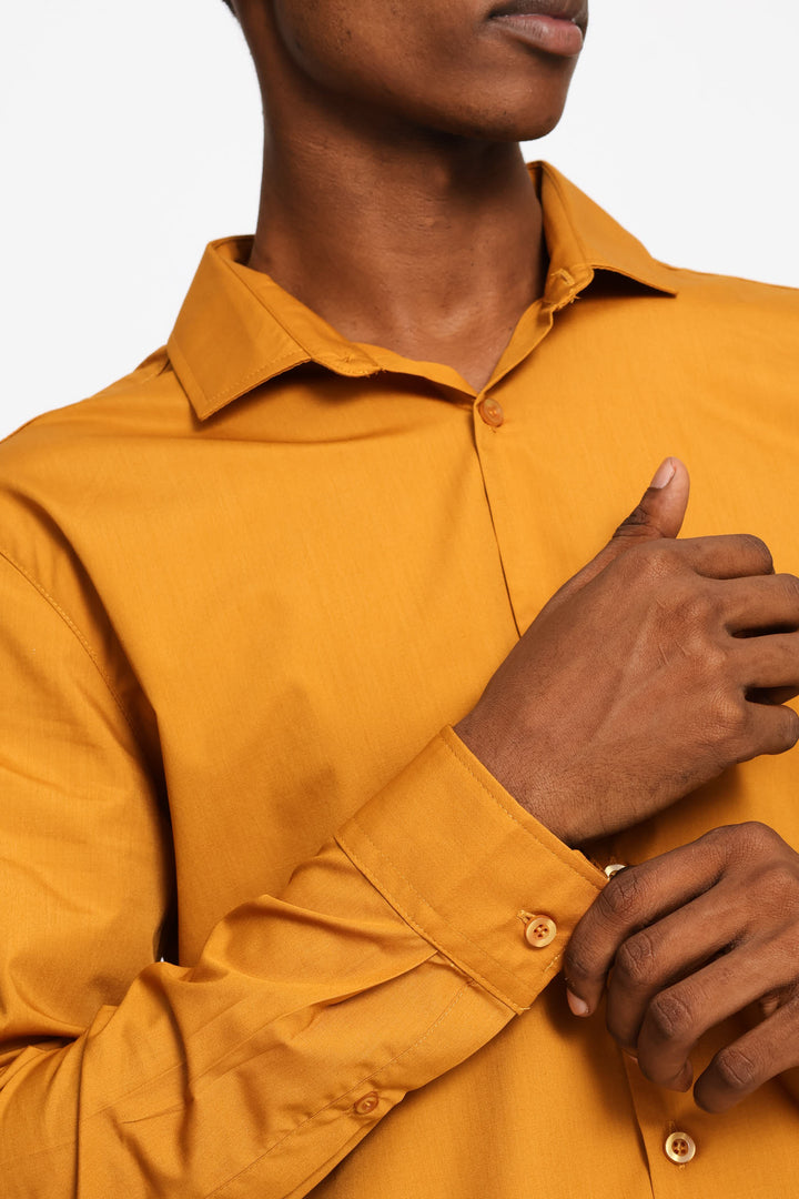 Slim Fit Easy Care Long Sleeve Shirt - Mustard