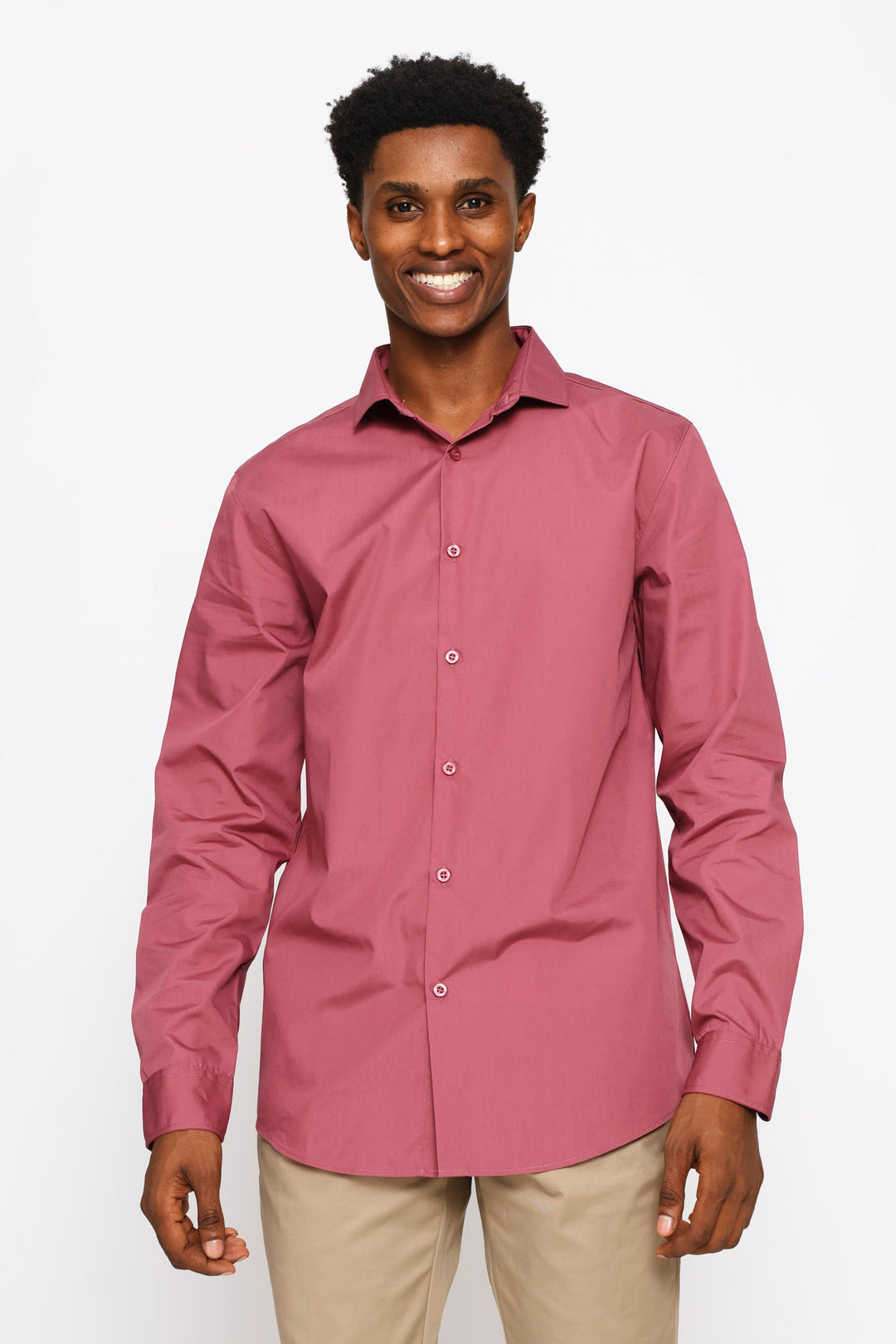 Slim Fit Easy Care Long Sleeve Shirt - Dry Rose