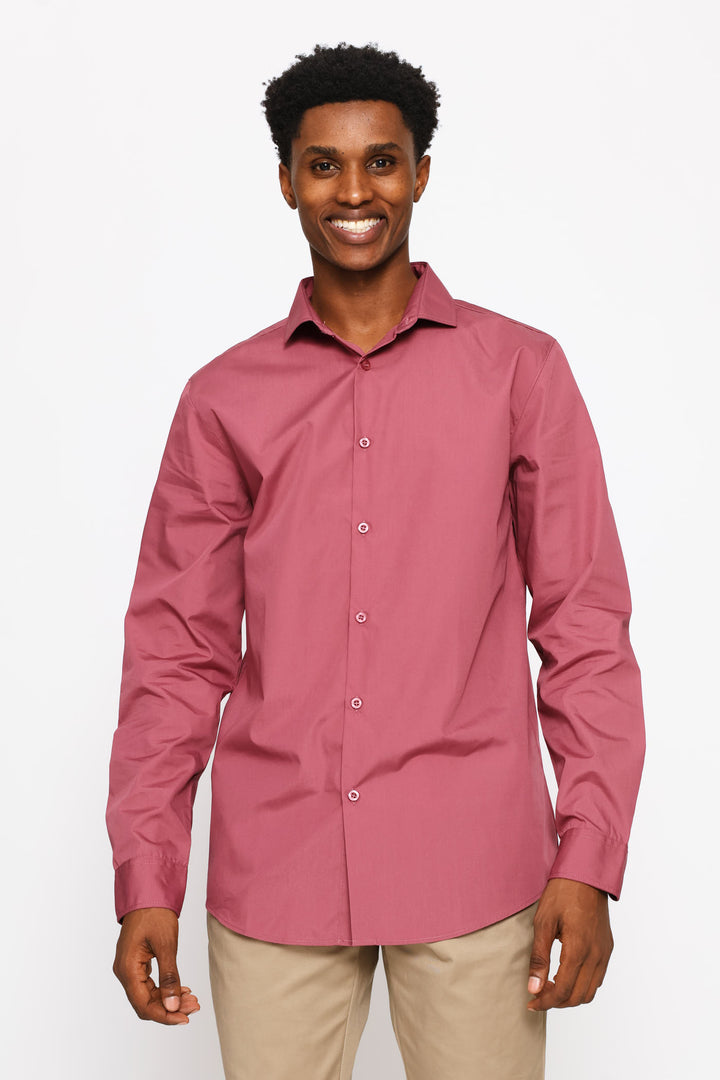 Slim Fit Easy Care Long Sleeve Shirt - Dry Rose