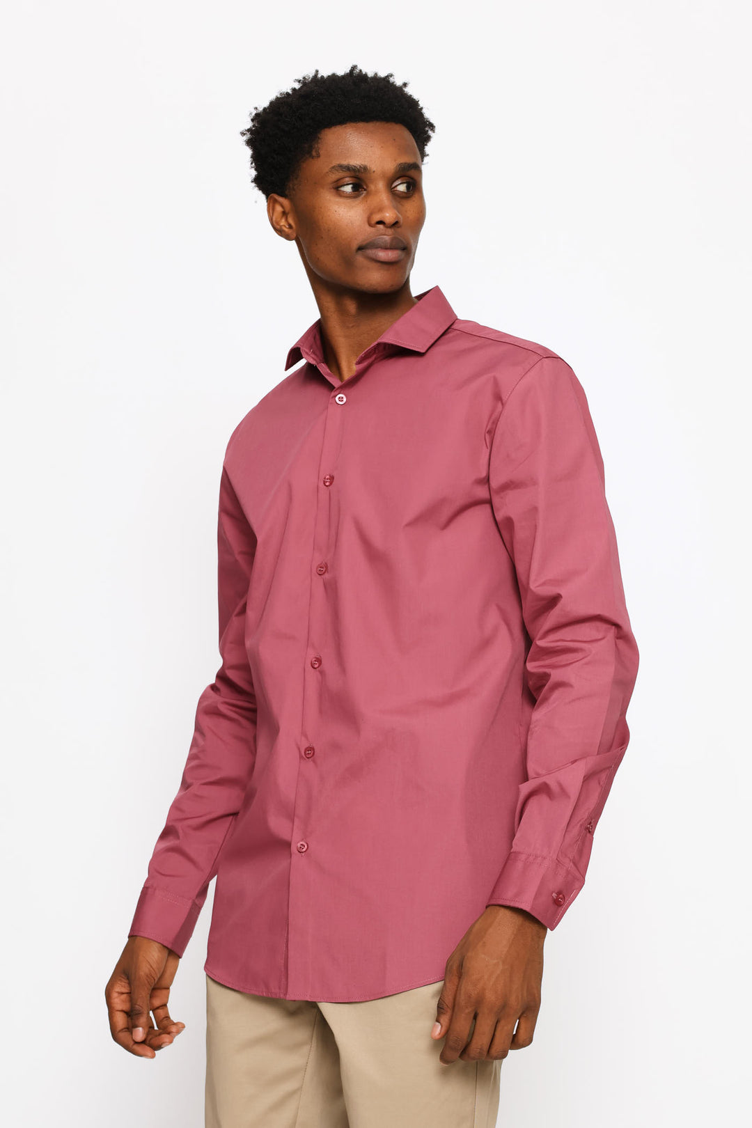 Slim Fit Easy Care Long Sleeve Shirt - Dry Rose
