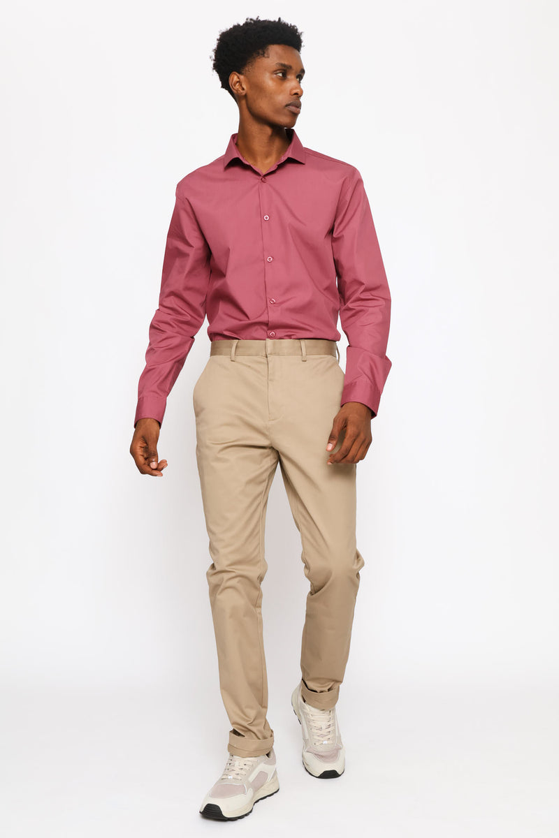 Slim Fit Easy Care Long Sleeve Shirt - Dry Rose