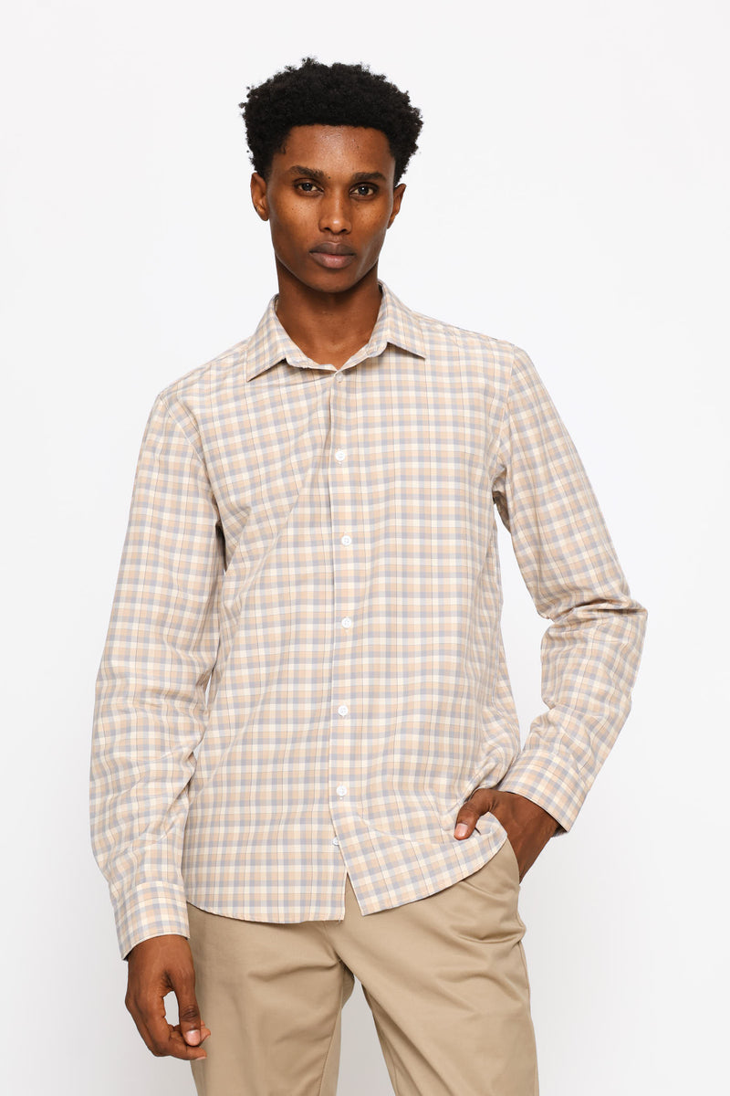 Long Sleeve Multi Check Printed Shirt - Cream