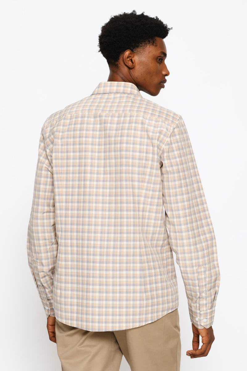 Long Sleeve Multi Check Printed Shirt - Cream