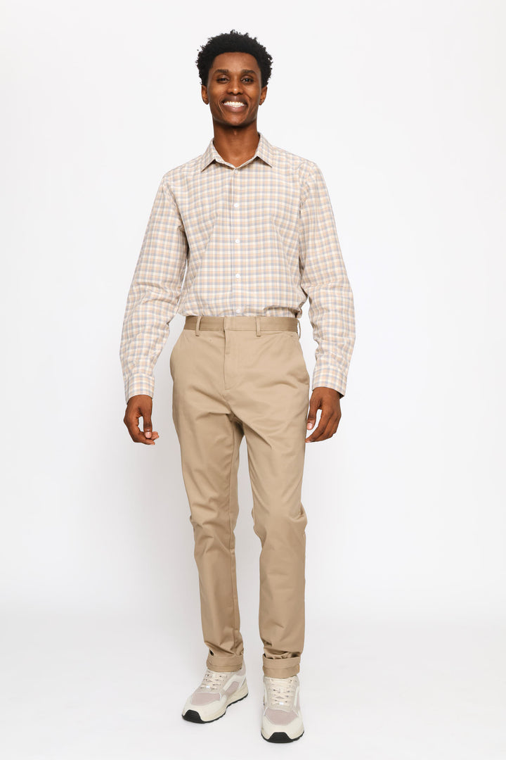 Long Sleeve Multi Check Printed Shirt - Cream