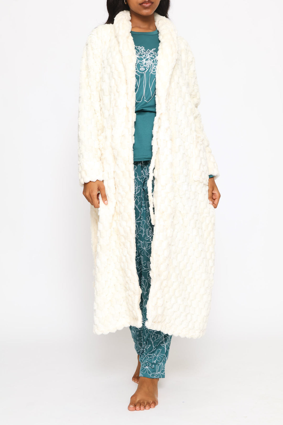 Chunky Waffle Wrap Gown - Cream