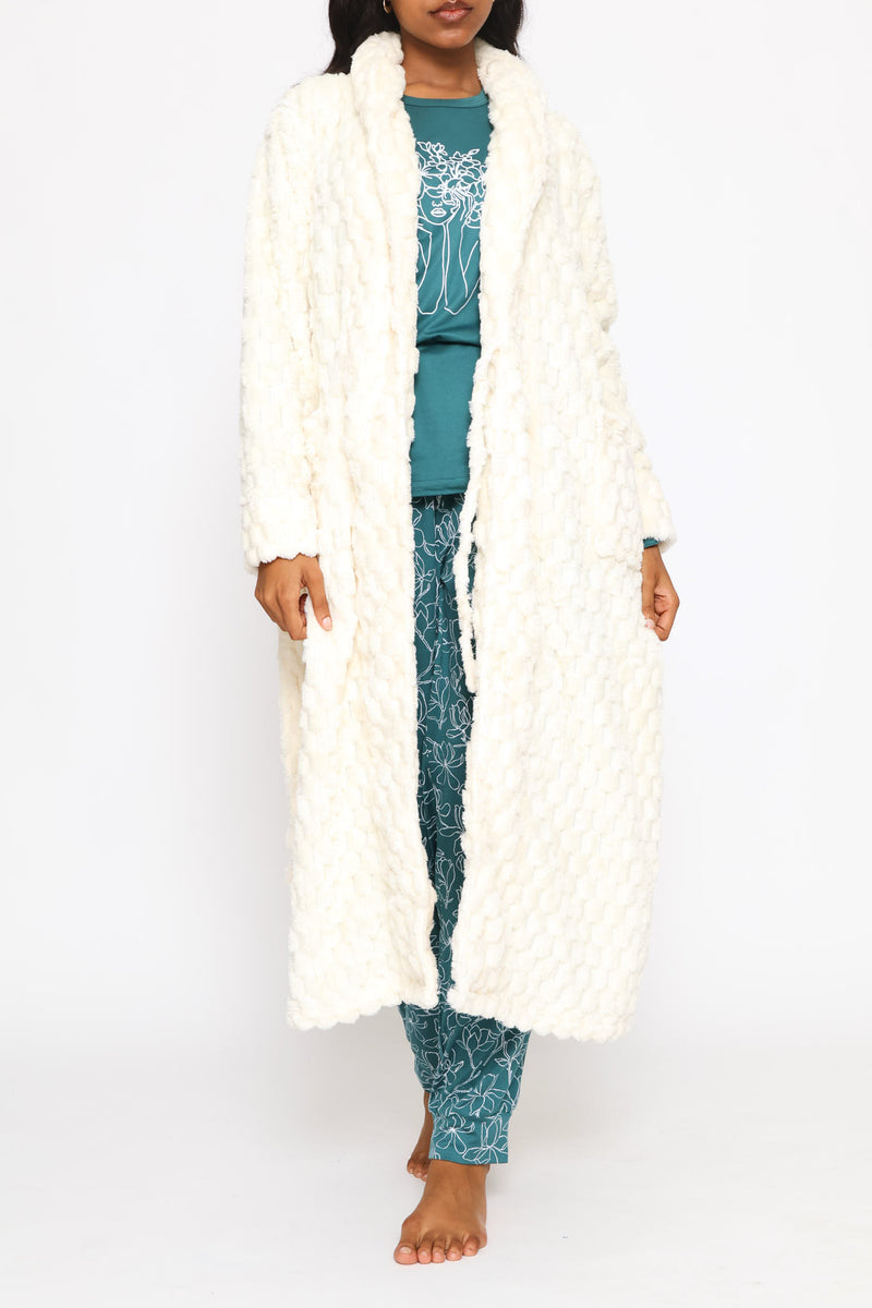 Chunky Waffle Wrap Gown - Cream